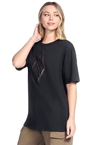 T-shirt nera in jersey con stampa metallizzata Skechers TS264