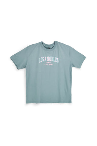 T-shirt Verde Oversize con Stampa Los Angeles Skechers Destination Short Sleeve Tee