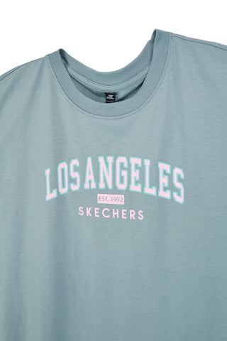 Grünes Oversized-T-Shirt mit Los Angeles Skechers Destination Short Sleeve Tee Druck