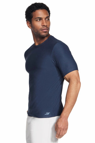 Blaues atmungsaktives T-Shirt mit Rundhalsausschnitt Skechers GO DRI All Day Tee