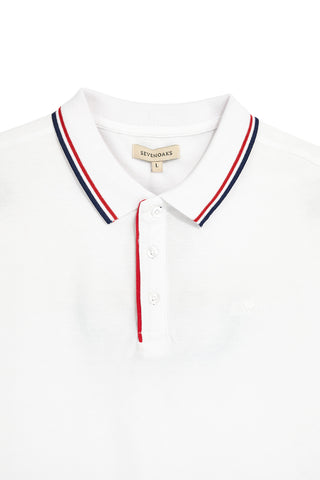 Weißes Poloshirt aus Baumwolle mit gestreiftem Kragen Sevenoaks Nby6212