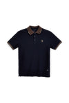 Blaues Poloshirt mit kontrastierendem Kragen und gesticktem Logo Us golf PO2607