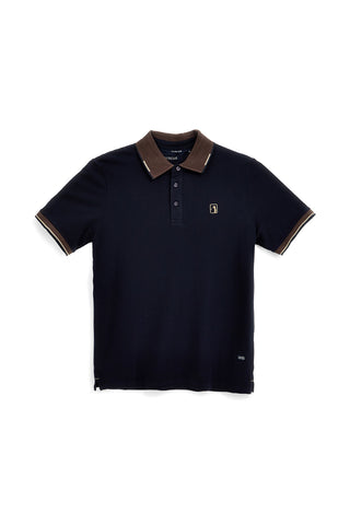 Blaues Poloshirt mit kontrastierendem Kragen und gesticktem Logo Us golf PO2607
