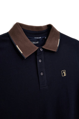 Blaues Poloshirt mit kontrastierendem Kragen und gesticktem Logo Us golf PO2607