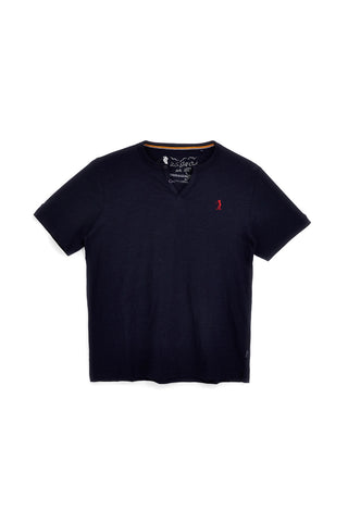 Blaues T-Shirt mit Baumwolle serafino Halsausschnitt Us Golf TS1103