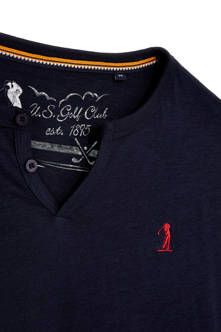 Blaues T-Shirt mit Baumwolle serafino Halsausschnitt Us Golf TS1103