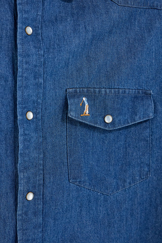 Blaues Denim-Hemd mit Taschen Us Golf CA2614