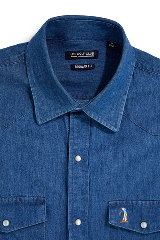 Blaues Denim-Hemd mit Taschen Us Golf CA2614
