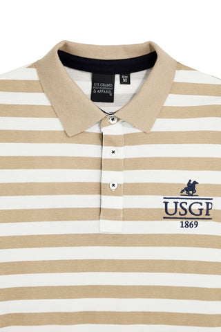 Beige und weiß gestreiftes Poloshirt 100% Baumwolle U.s. grand polo US61505M