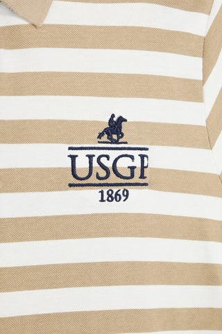 Beige und weiß gestreiftes Poloshirt 100% Baumwolle U.s. grand polo US61505M