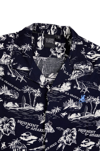 Camicia Blu navy fantasia in viscosa U.s.grand polo US61450M