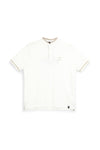 Weißes Poloshirt mit Mandarinkragen und beiger Paspelierung U.S.Grand Polo US61506M