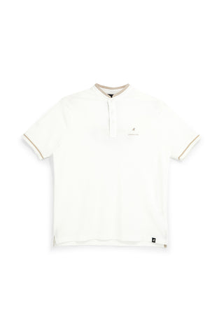 Polo Bianca con Collo Coreana e Profili Beige U.S.Grand Polo US61506M