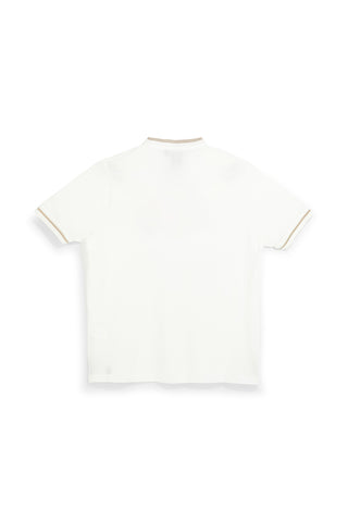 Weißes Poloshirt mit Mandarinkragen und beiger Paspelierung U.S.Grand Polo US61506M