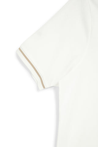 Weißes Poloshirt mit Mandarinkragen und beiger Paspelierung U.S.Grand Polo US61506M
