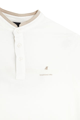 Weißes Poloshirt mit Mandarinkragen und beiger Paspelierung U.S.Grand Polo US61506M
