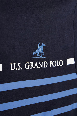T-shirt blu con righe e logo U.s.grand polo S61620M