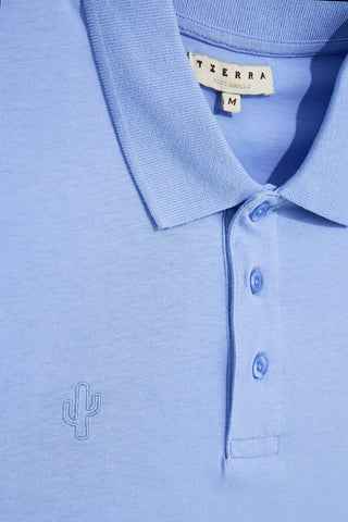 Pittarello tierra PT-M-T-9080 kurzärmeliges blaues Poloshirt mit Knopfkragen