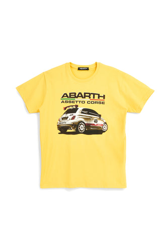 Gelbes Baumwoll-T-Shirt mit Brustaufdruck Abarth AH011TE