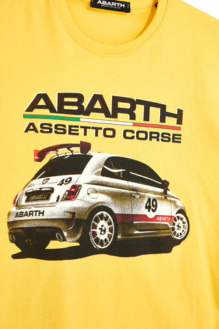 Gelbes Baumwoll-T-Shirt mit Brustaufdruck Abarth AH011TE