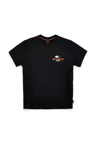 Schwarzes Baumwoll-T-Shirt mit Druck auf dem Rücken No limits MATS042S24