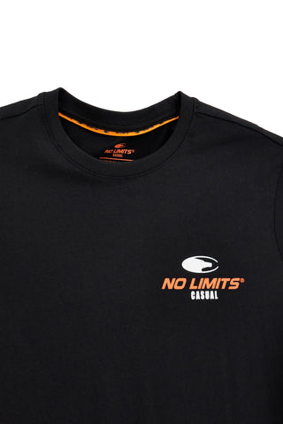 Schwarzes Baumwoll-T-Shirt mit Druck auf dem Rücken No limits MATS042S24
