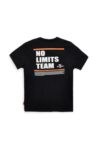 Schwarzes Baumwoll-T-Shirt mit Druck auf dem Rücken No limits MATS042S24