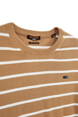 Kamelfarbener gestreifter No Limits Pullover aus Baumwolle MAJU011S26