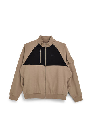 Felpa beige e nera con zip in 100% cotone Pittarello tierra PTMF2648