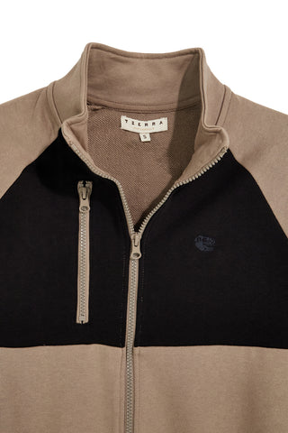 Felpa beige e nera con zip in 100% cotone Pittarello tierra PTMF2648