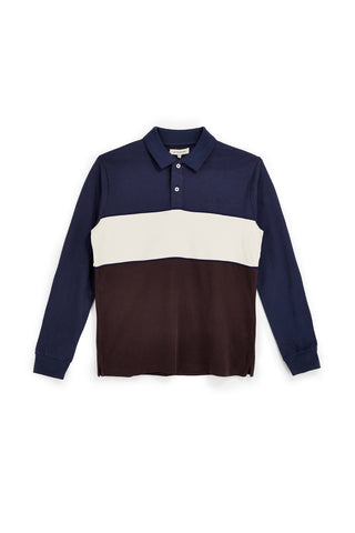 Polo blu e marrone a maniche lunghe Sevenoaks PTMPL2655