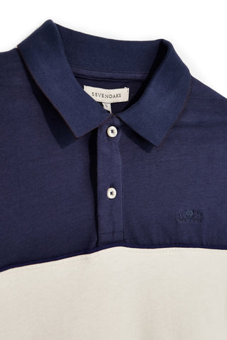 Polo blu e marrone a maniche lunghe Sevenoaks PTMPL2655