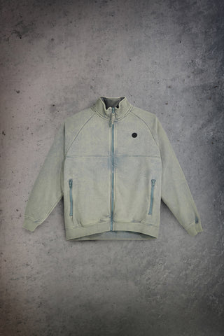 Sweatshirt mit Reißverschluss und Stehkragen in Salbeigrün mit Washed-Effekt von Boardman Nostalgia