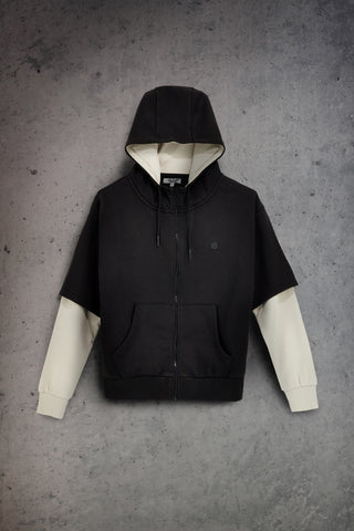 Schwarzes Kapuzensweatshirt mit kontrastfarbenen Ärmeln von Boardman Double Bluff