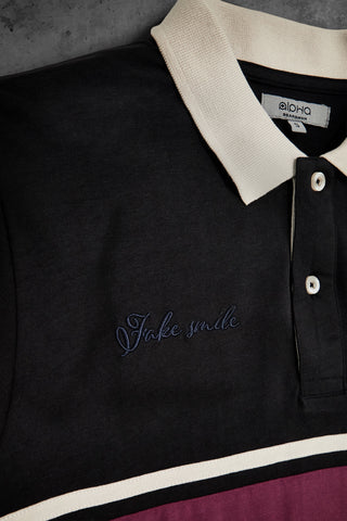 Polo nera manica lunga in cotone con fascia a contrasto Boardman Alpha Small Talks
