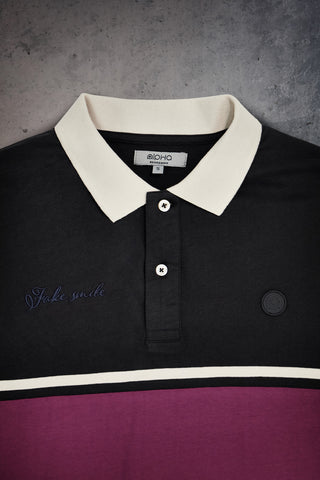 Polo nera manica lunga in cotone con fascia a contrasto Boardman Alpha Small Talks