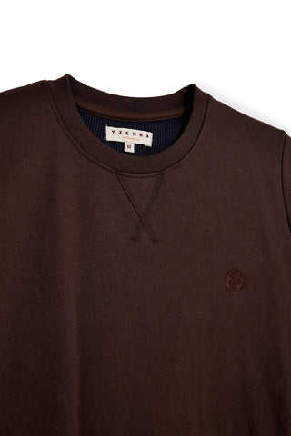 Felpa girocollo marrone in misto cotone con logo ricamato Pittarello tierra NBY315