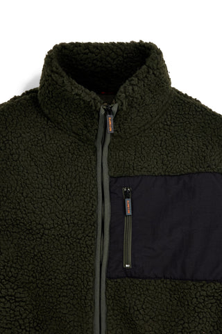 Giacca verde in pile teddy con zip e taschino a contrasto No limits MAPF004W24