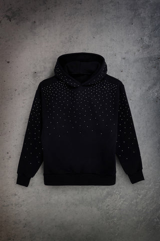 Felpa Nera con Cappuccio e Brillantini Boardman Low Key
