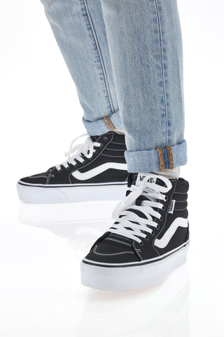 Mittelhohe Vans Filmore Hi Plateau-Sneaker in Schwarz und Weiß