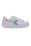 Weiße Sneakers mit Regenbogen-Logo von Diadora Game Step Bloom