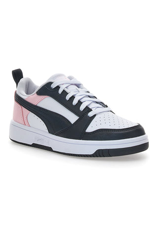 Weiße und rosa Turnschuhe mit seitlichem String Puma Rebound V6 LO JR