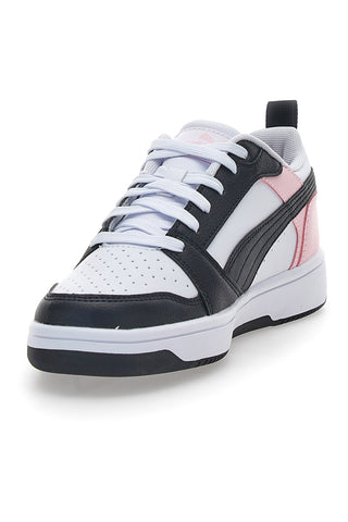 Weiße und rosa Turnschuhe mit seitlichem String Puma Rebound V6 LO JR
