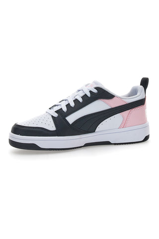 Weiße und rosa Turnschuhe mit seitlichem String Puma Rebound V6 LO JR