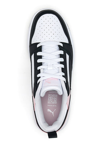 Weiße und rosa Turnschuhe mit seitlichem String Puma Rebound V6 LO JR