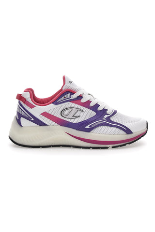 Weiße und lila Sneaker mit Mesh-Champion-Vibe