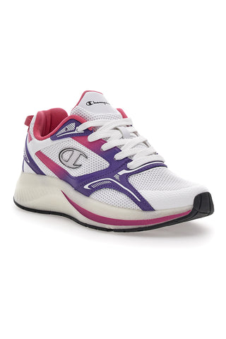 Weiße und lila Sneaker mit Mesh-Champion-Vibe
