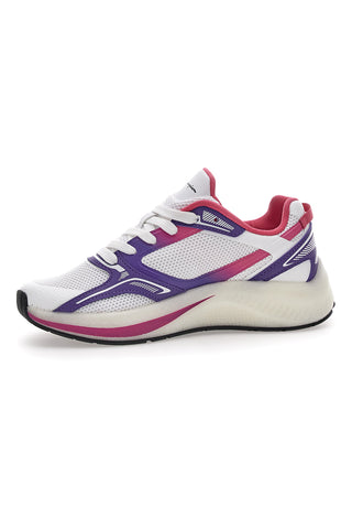 Weiße und lila Sneaker mit Mesh-Champion-Vibe