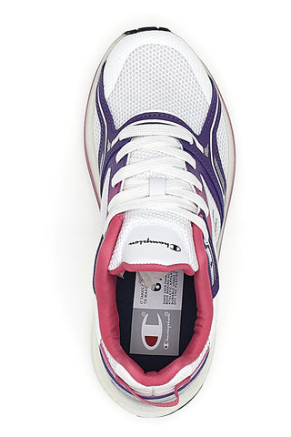 Weiße und lila Sneaker mit Mesh-Champion-Vibe