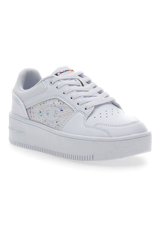 Weiße Sneaker mit Schnürsenkeln von Champion Rebound Platform Abstract Low